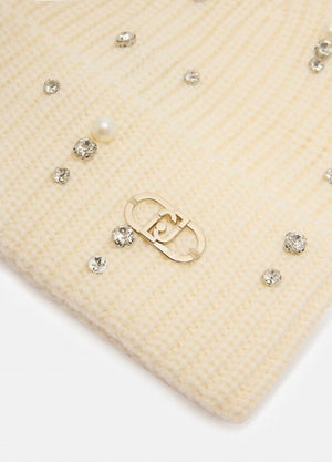 Berretto con strass e perle