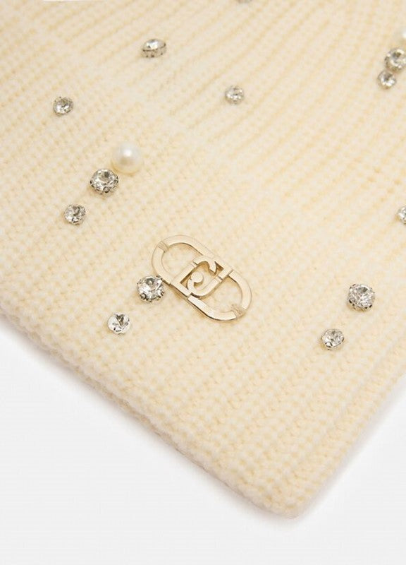 Berretto con strass e perle
