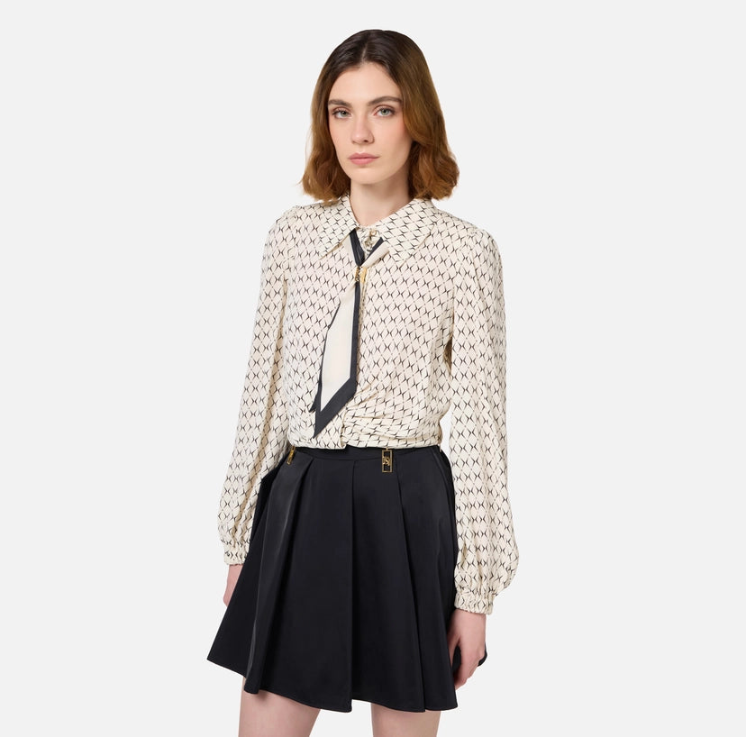 Elisabetta Franchi Camicia cropped in georgette stampa rombo con foulard