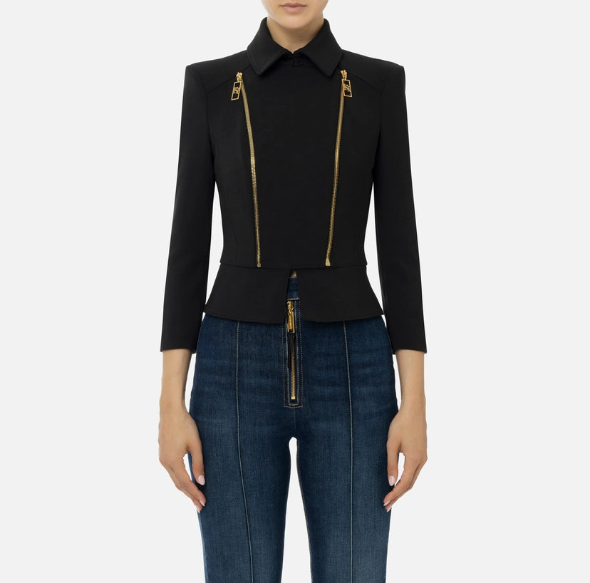 Elisabetta Franchi Giacca in crepe stretch con baschina e zip