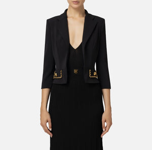 Elisabetta Franchi Giacca cropped in crepe stretch con catena