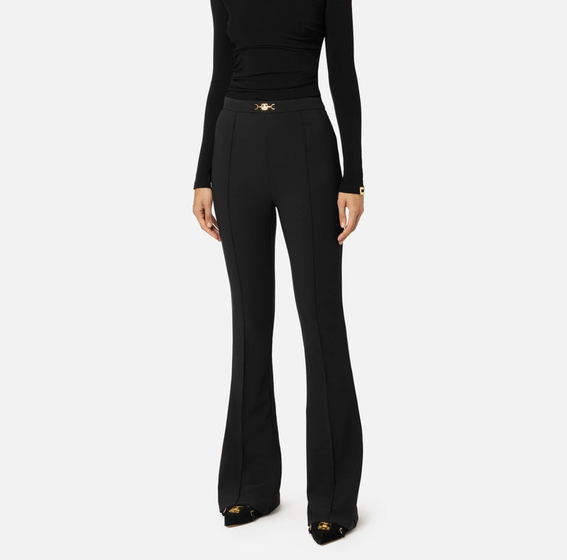 Elisabetta Franchi Pantalone palazzo in crepe stretch con morsetto