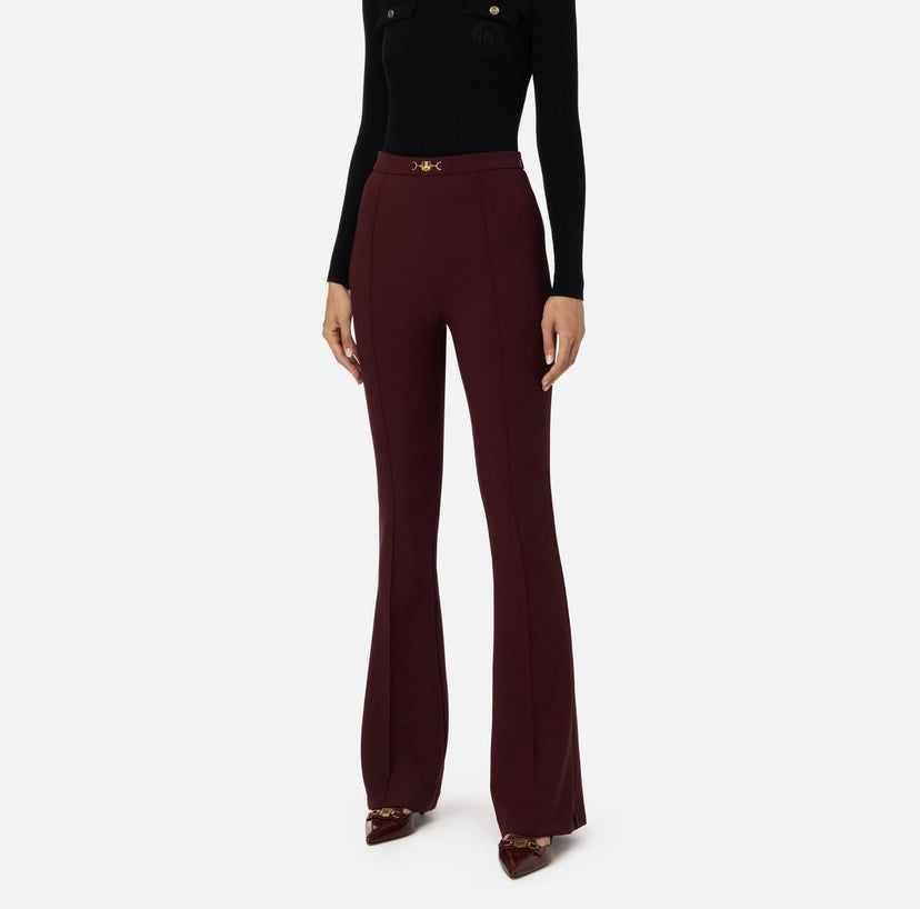 Elisabetta Franchi Pantalone palazzo in crepe stretch con morsetto