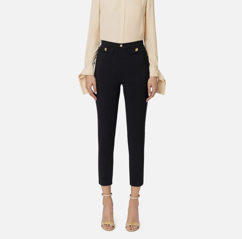 Elisabetta Franchi Pantalone dritto in crepe stretch con rivetto logo