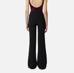 Elisabetta Franchi Pantalone palazzo in crepe stretch con rivetto logo