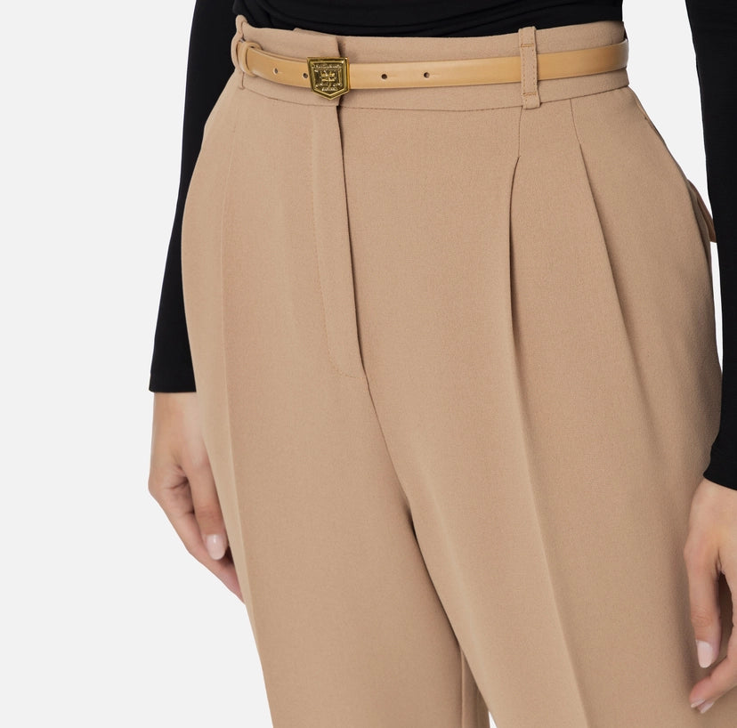 Elisabetta Franchi Pantalone in crepe con cintura e ricamo