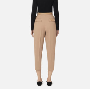 Elisabetta Franchi Pantalone in crepe con cintura e ricamo