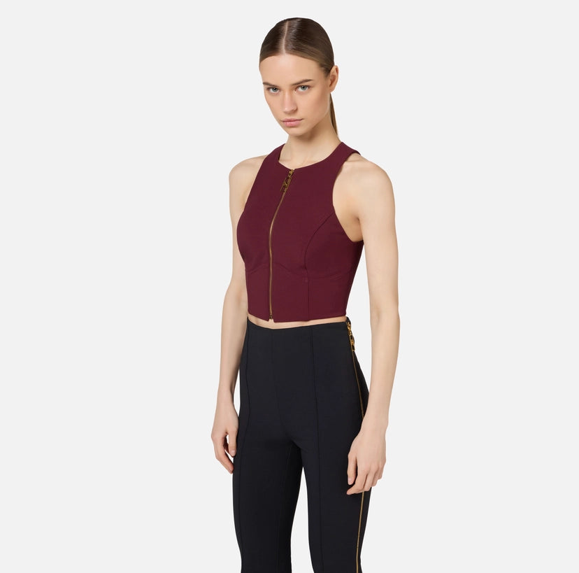 Elisabetta Franchi Top cropped in doppio crepe con zip